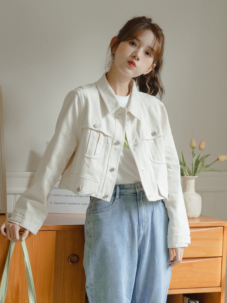 간절기 데일리 크롭 청자켓 면자켓 숏자켓 봄 가을 아이보리 - 상세 이미지 2