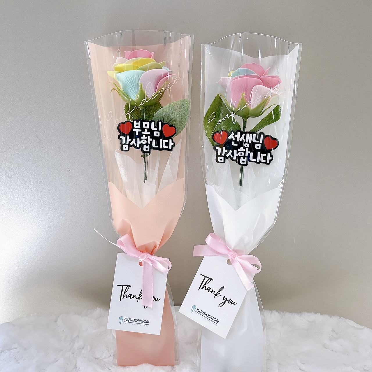 한송이 레인보우 꽃다발 선생님 감사선물 졸업식 무지개꽃 토퍼포함 - 상세 이미지 4