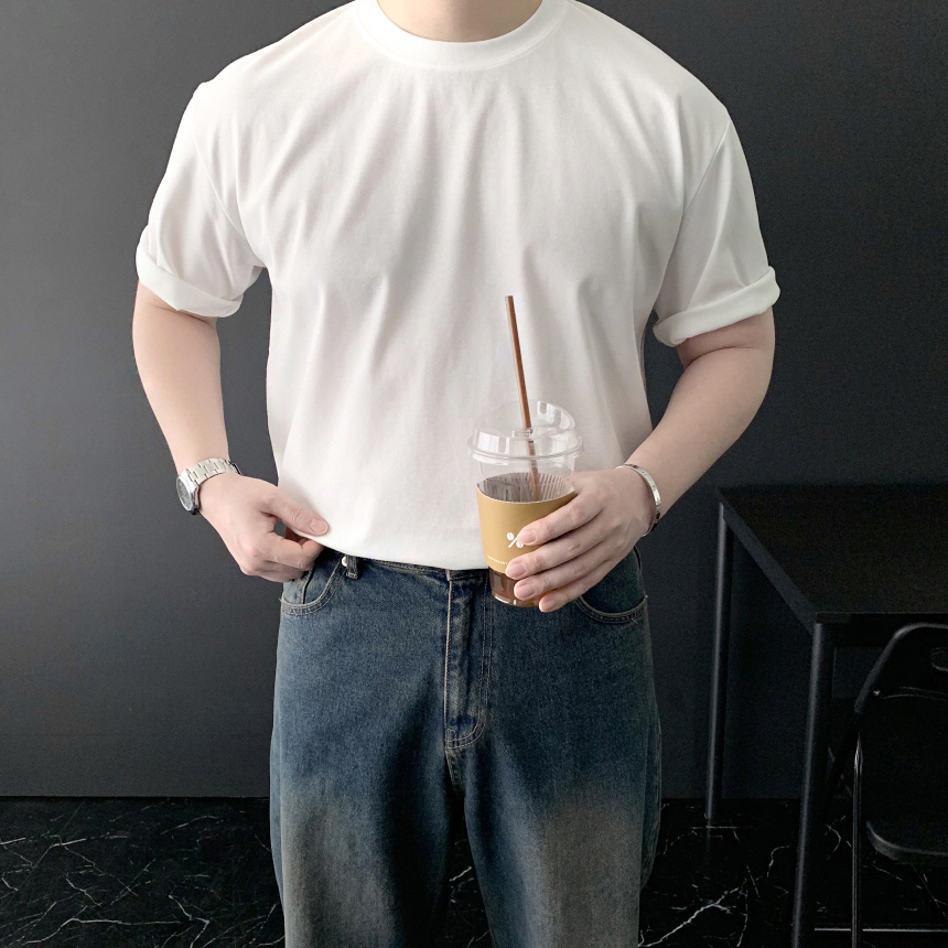 1+1 머슬핏 반팔 남자 여름 무지 흰 티셔츠 기능성 스판 이너티 - 상세 이미지 4