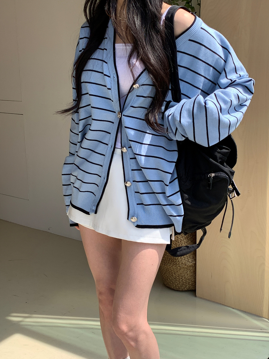 [제니룩💙] 오션 스트라이프 오버핏 가디건 상세 이미지 14