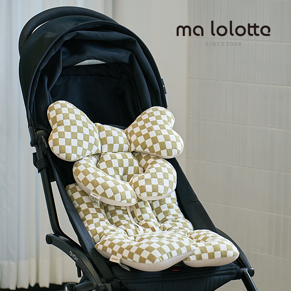마롤 사계절 테리 체커보드 유모차 라이너 신생아 카시트 쿠션 양면 쿨시트 유아 올리브
