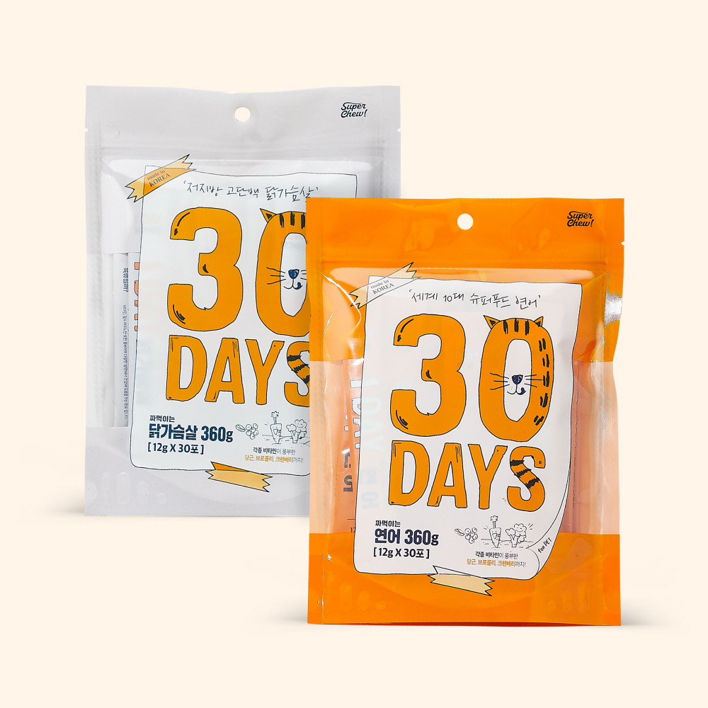 슈퍼츄 30DAYS 짜먹는 고양이간식 대용량 고양이 추르 닭가슴살+연어 60p - 상품 이미지