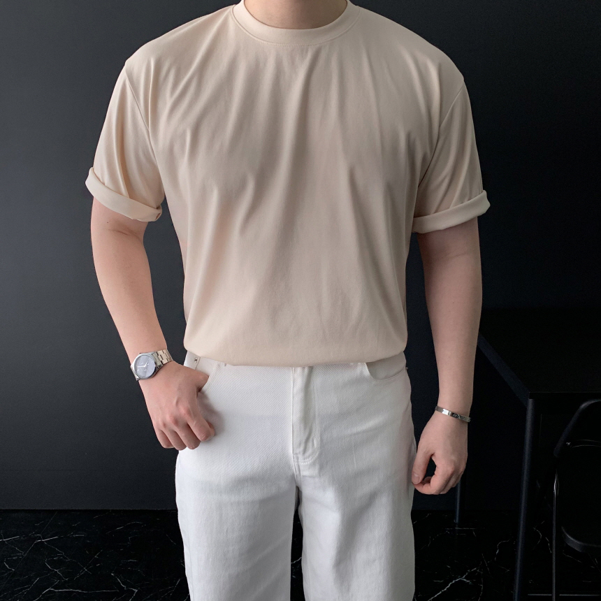 1+1 머슬핏 반팔 남자 여름 무지 흰 티셔츠 기능성 스판 이너티 이미지 7