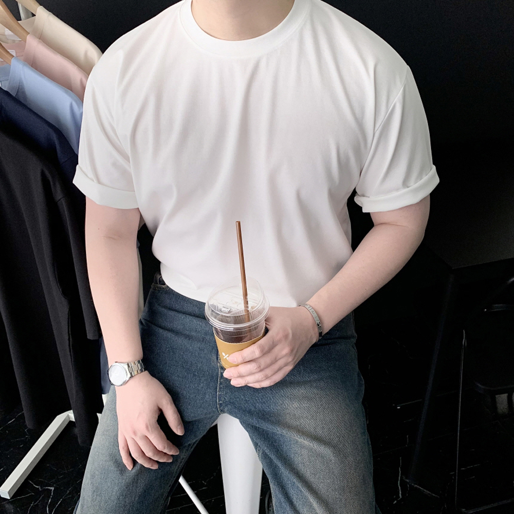 머슬핏 반팔 남자 여름 무지 흰 티셔츠 기능성 스판 이너티 - 상품 이미지