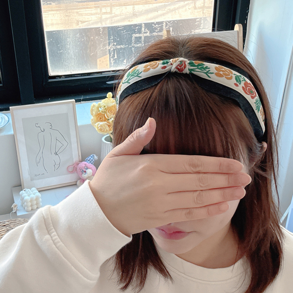 데님자수흑청머리띠 터번 반다나헤어밴드 얇은머리띠 이미지 8