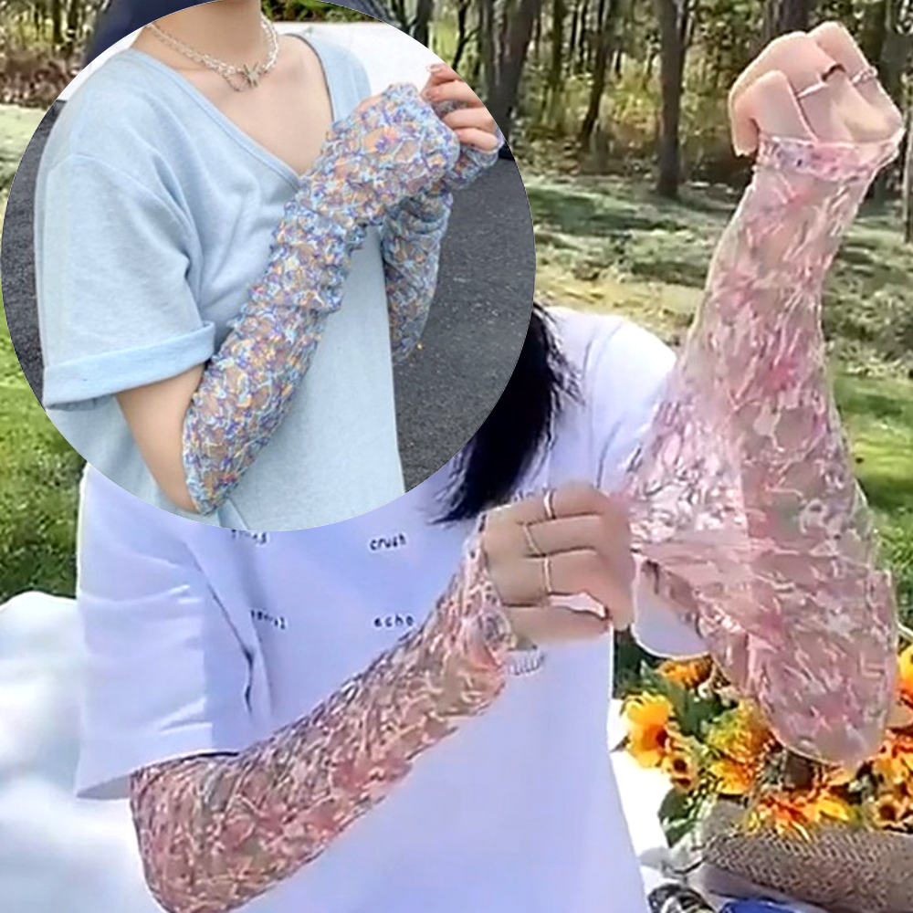 박대표마켓 여름 플라워 레이스 쿨토시 여성 시스루 차량용 팔토시 - 상품 이미지