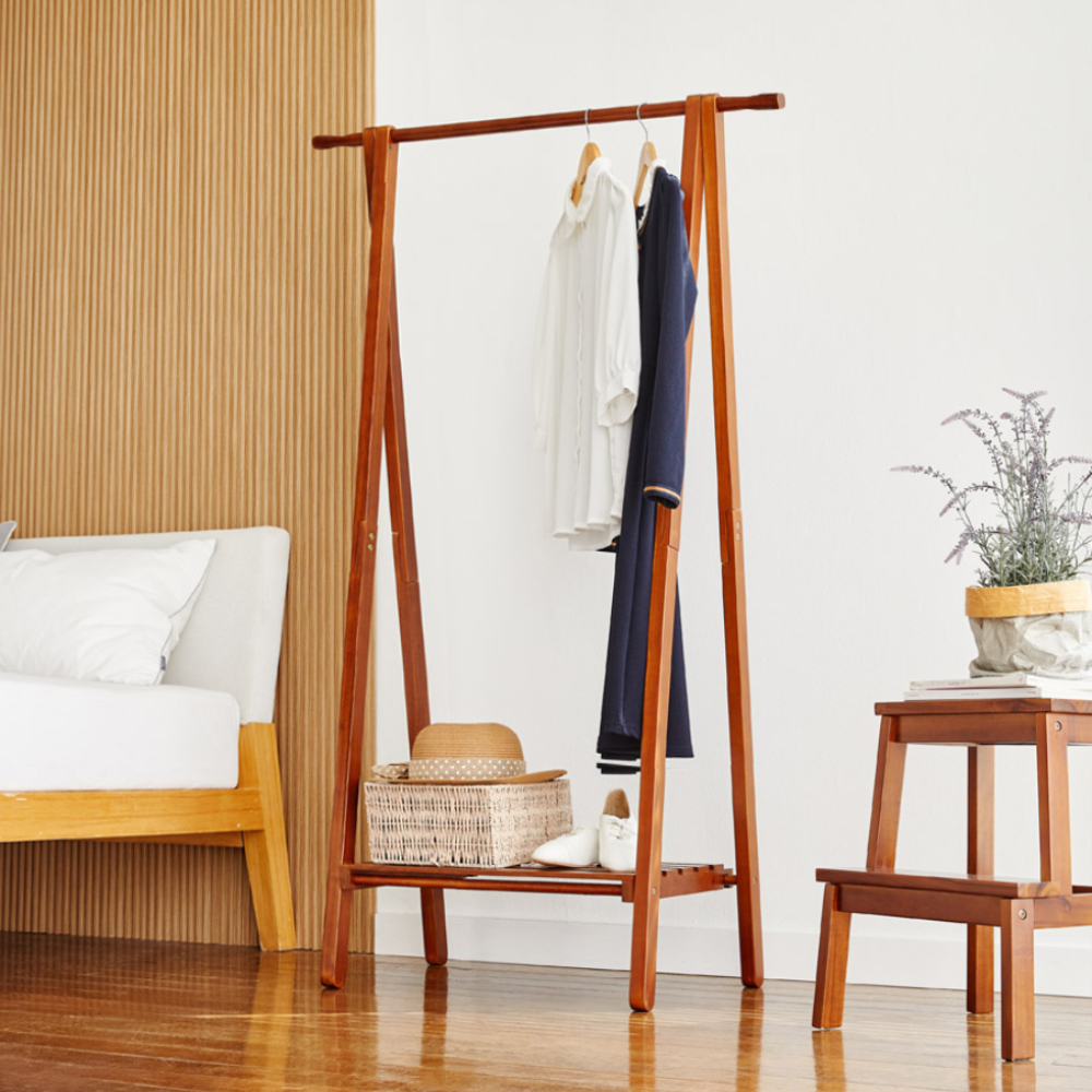 루버트리 접이식 원목행거 890 드레스룸 튼튼한 옷걸이헹거 공간활용 폴딩 하단 선반행거