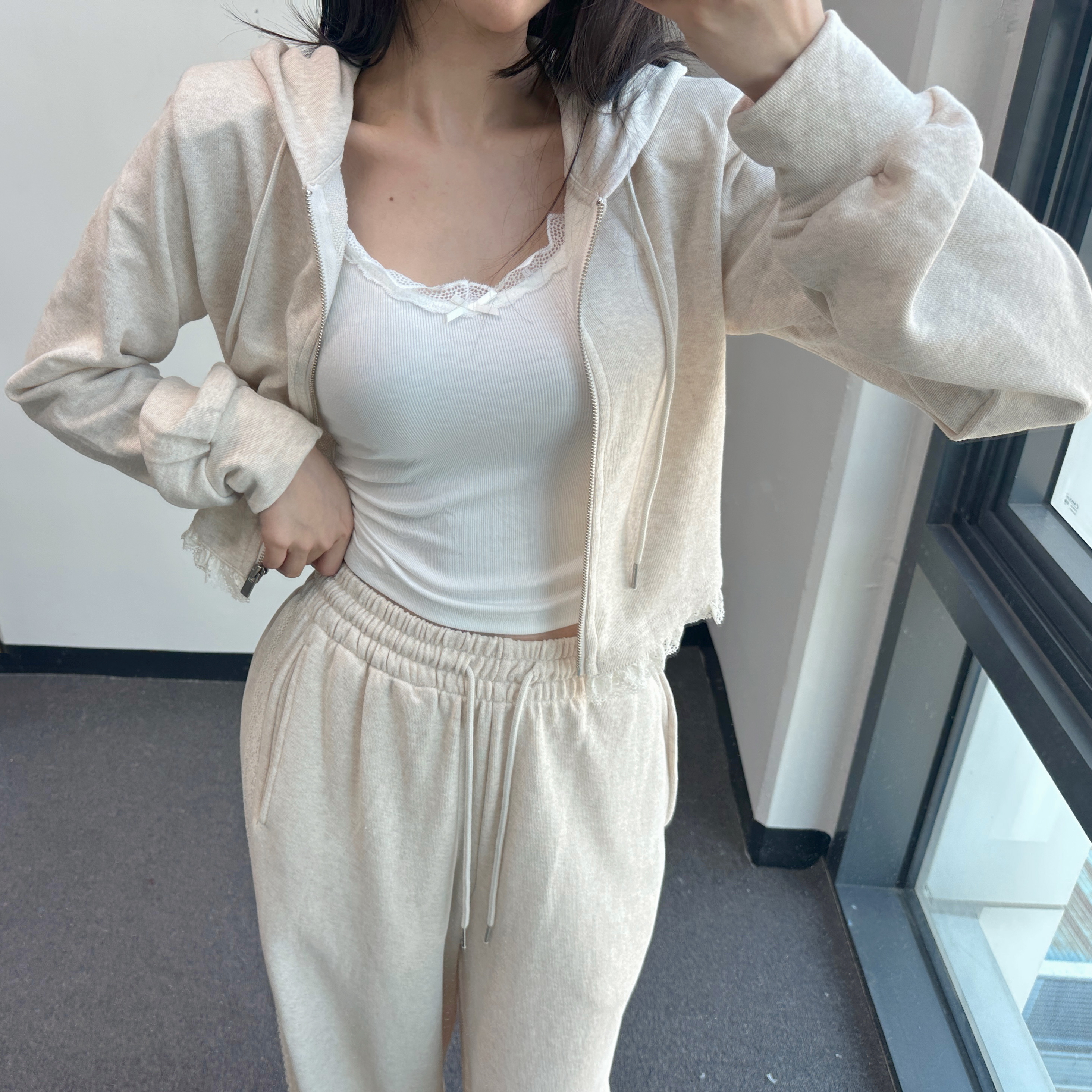 [사장강추🤎/롱다리핏] 슈아 레이스 후드집업 라인 트레이닝 팬츠 세트 2color 상세 이미지 7