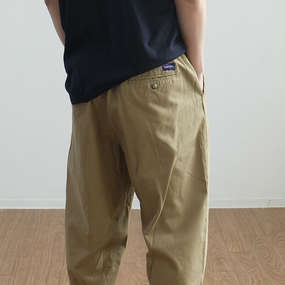 뉴싸인 컴포트 코튼 루즈 테이퍼드 면 밴딩 벨트 팬츠 - 상세 이미지 5