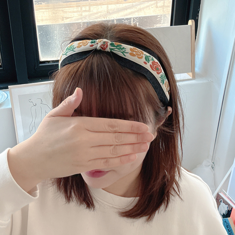 데님자수흑청머리띠 터번 반다나헤어밴드 얇은머리띠 이미지 6