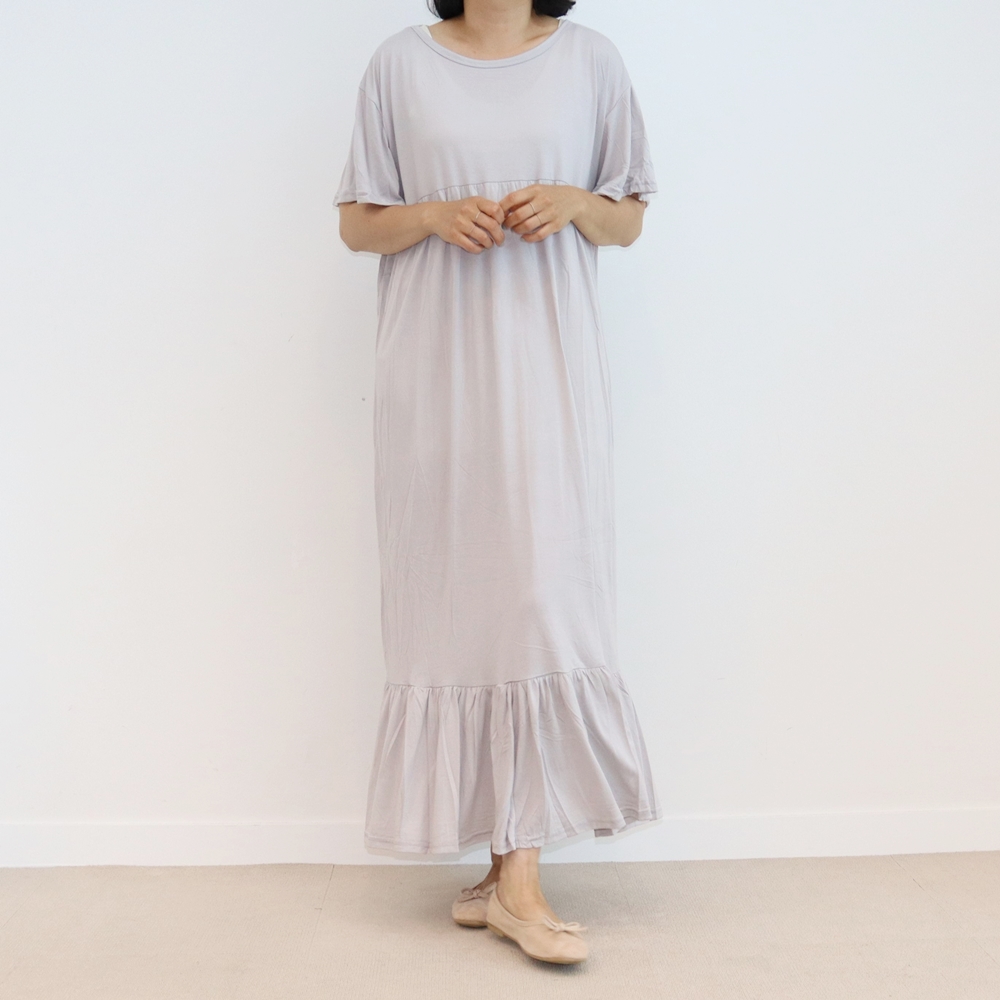 빅사이즈 여름 시원한 면 프릴 롱 원피스 소매 라운드넥 레이어드 맥시 원피스 원마일웨어