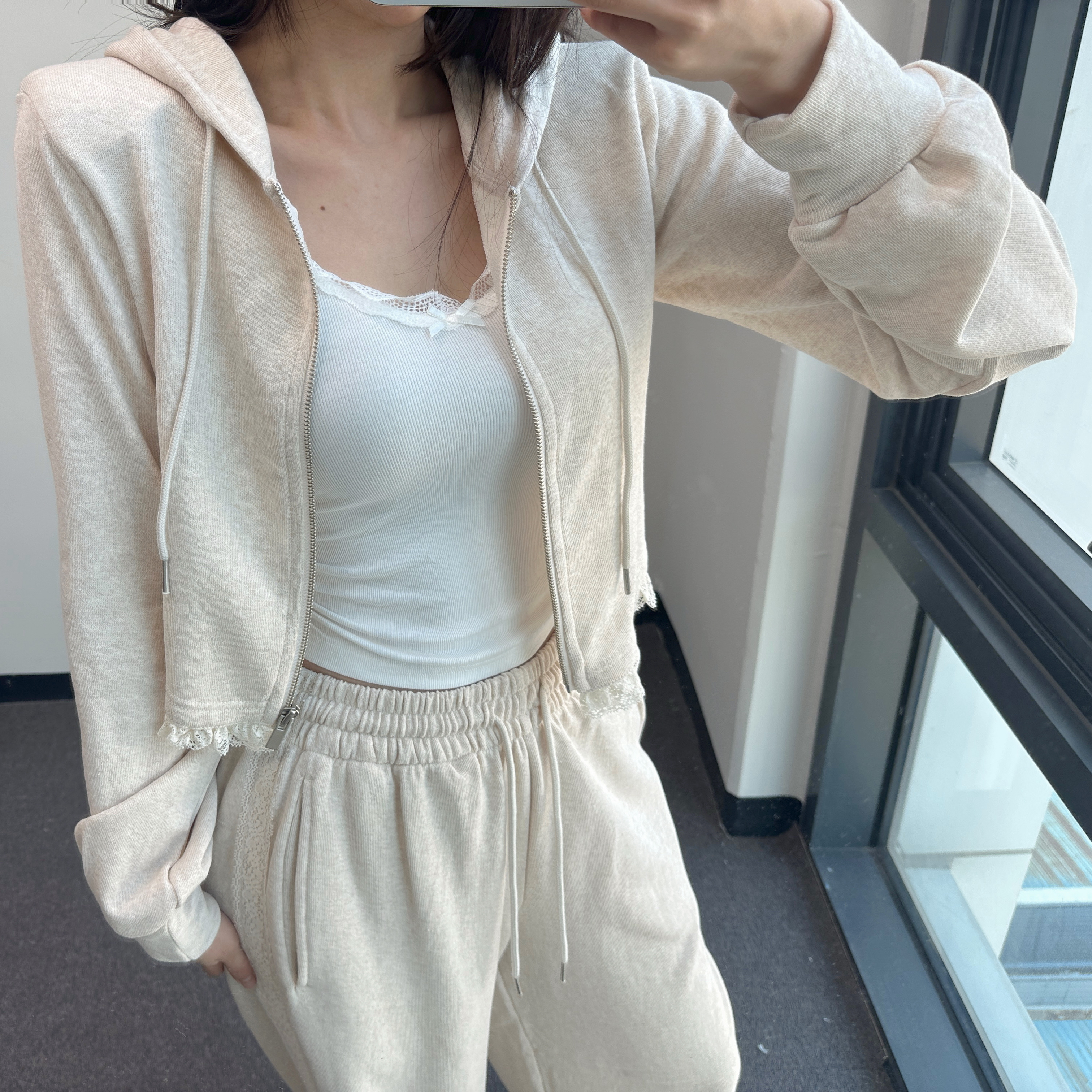 [사장강추🤎/롱다리핏] 슈아 레이스 후드집업 라인 트레이닝 팬츠 세트 2color 상세 이미지 6