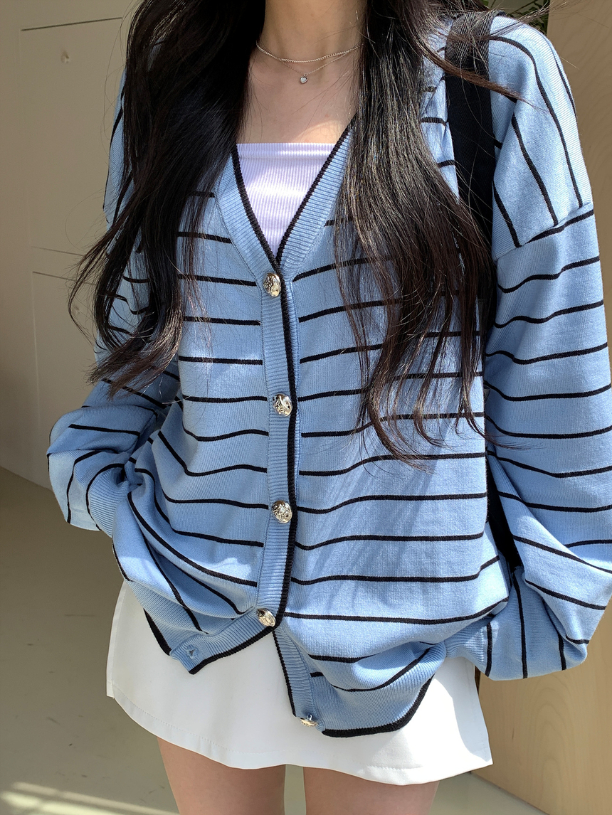 [제니룩💙] 오션 스트라이프 오버핏 가디건 상세 이미지 2