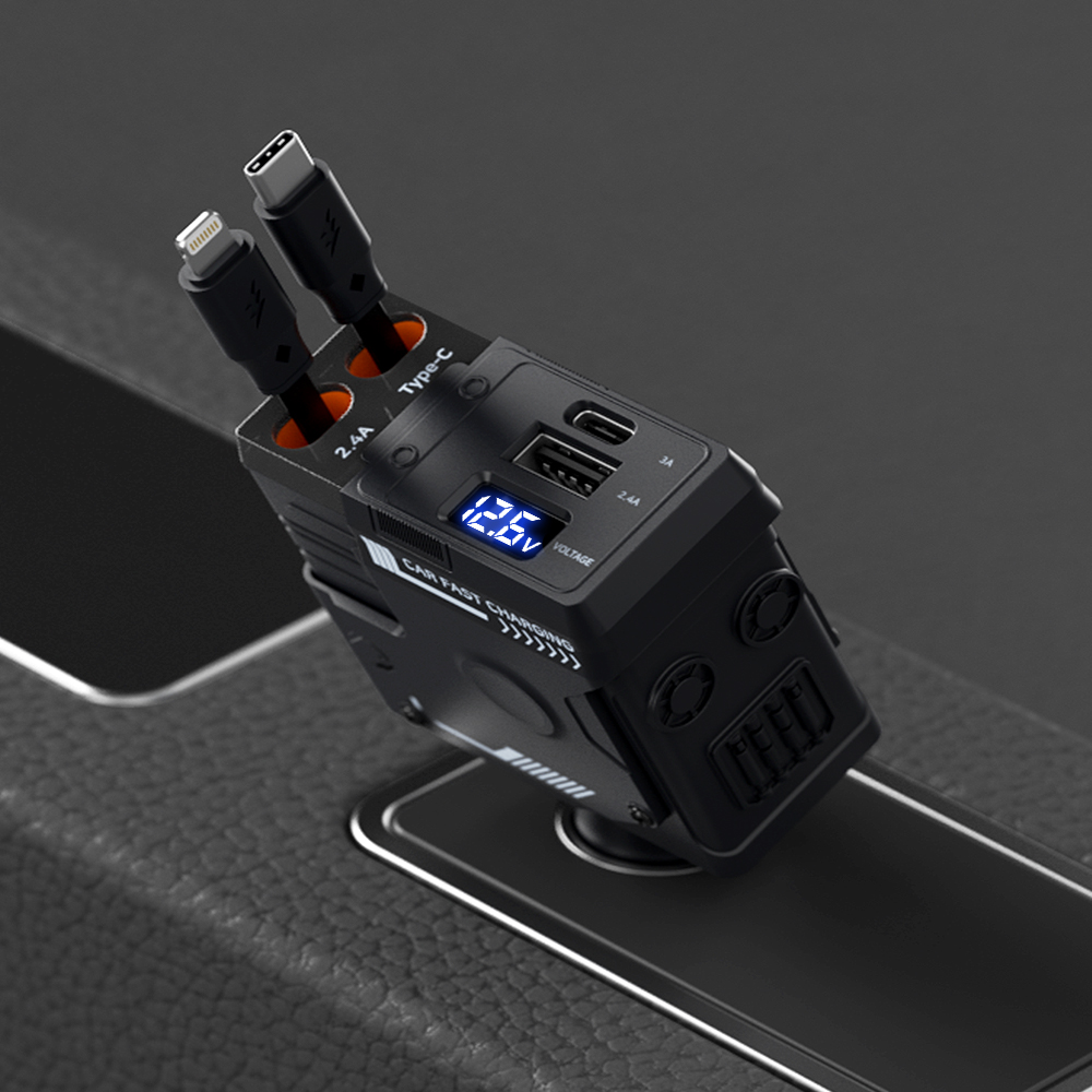 4in1 차량용 충전기 시거잭 120W 초고속 핸드폰 충전기 릴타입