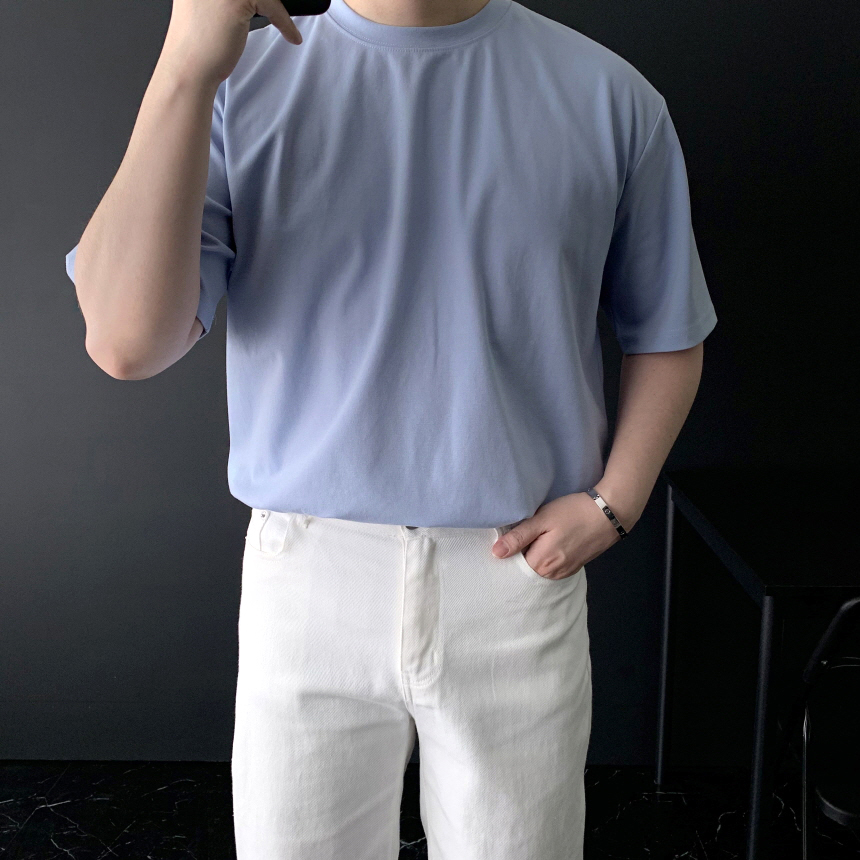 머슬핏 반팔 남자 여름 무지 흰 티셔츠 기능성 스판 이너티 - 상세 이미지 2