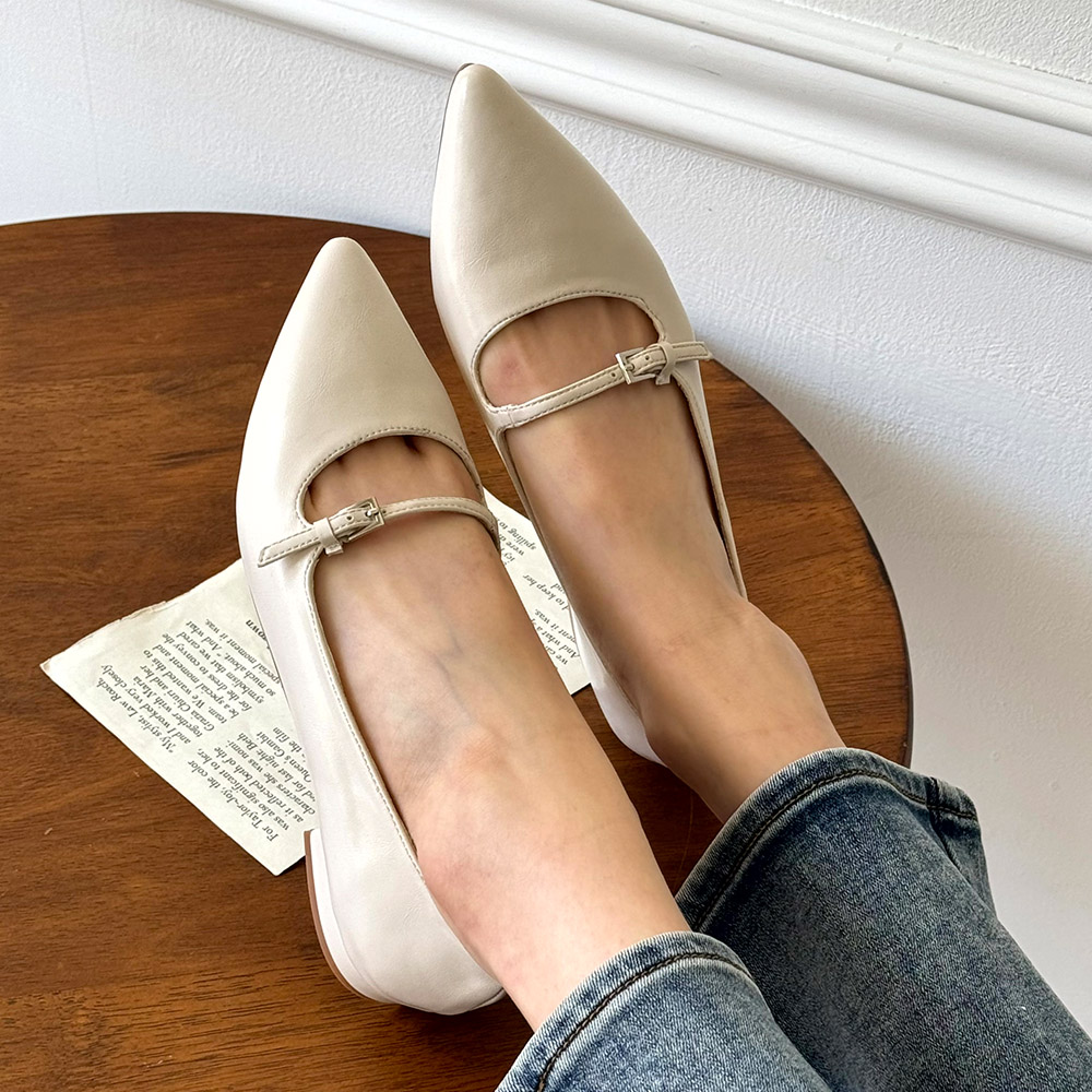 스틸레토 메리제인 발편한 스트랩슈즈 빅사이즈 플랫슈즈 단화 실버