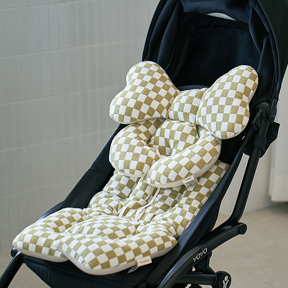 마롤 사계절 테리 체커보드 유모차 라이너 신생아 카시트 쿠션 양면 쿨시트 유아 올리브