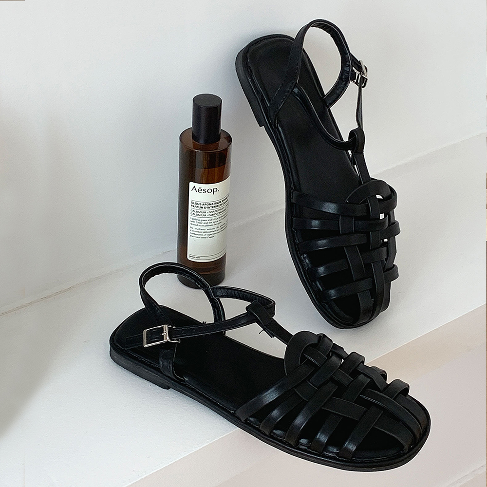 피셔맨 위빙 발편한 T스트랩 앞막힌 여름 샌들