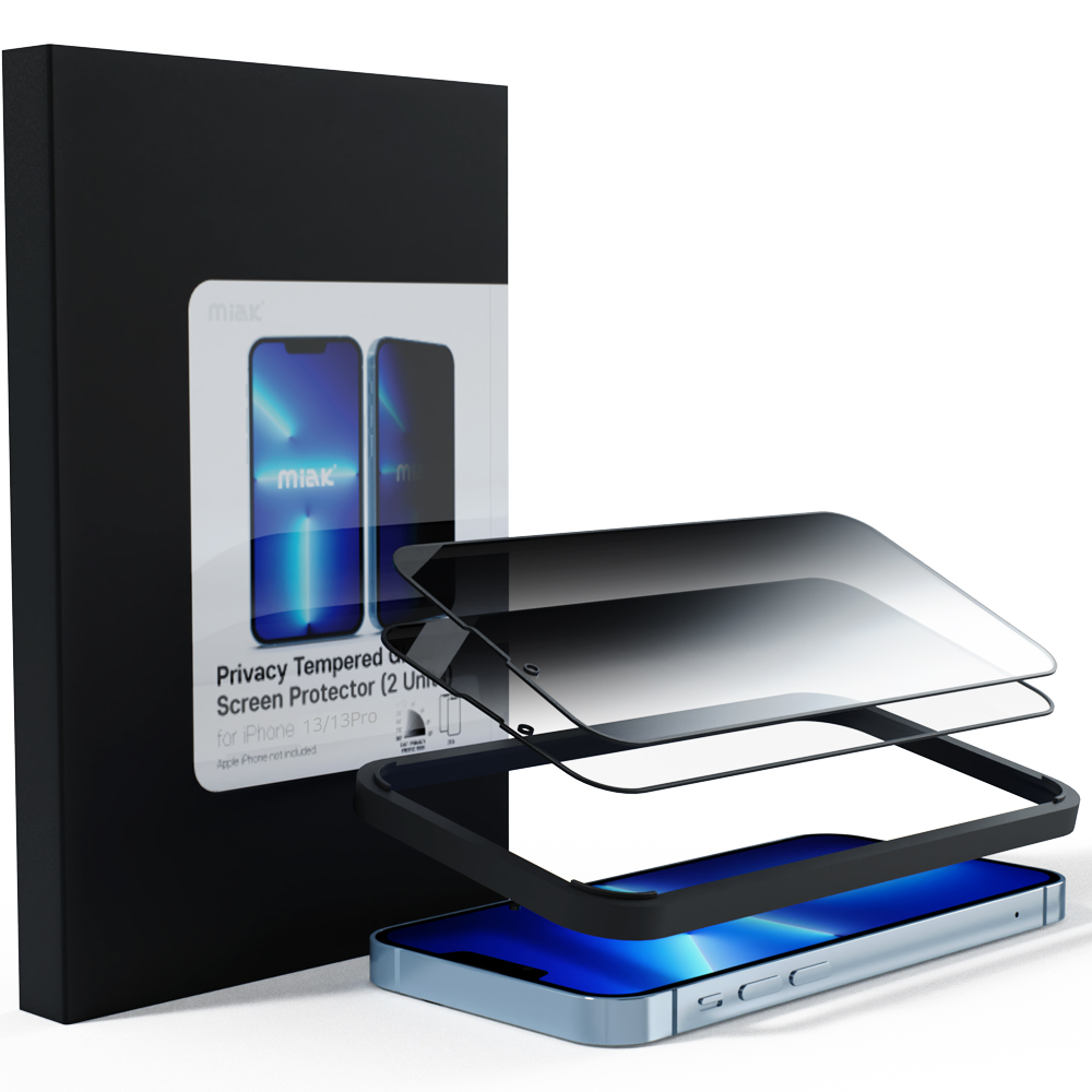 미아크 사생활 보호 강화유리 풀커버 아이폰13-13프로 공용, 2매입
