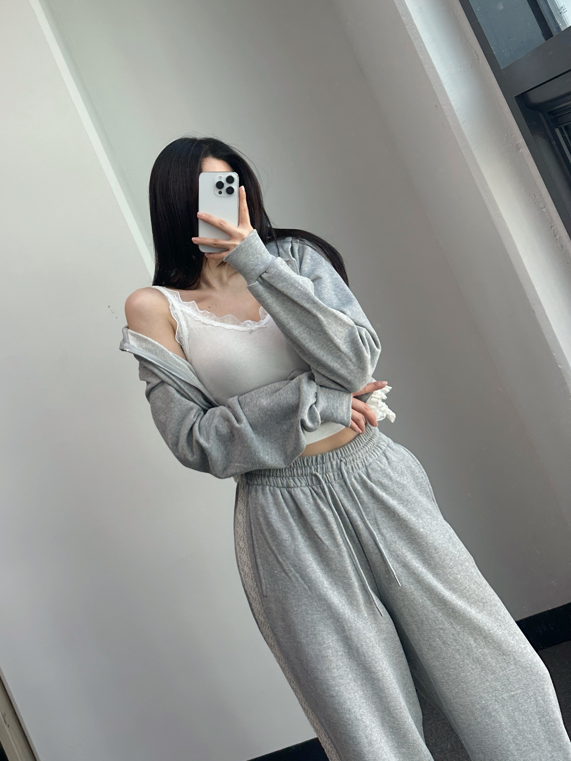 [사장강추🤎/롱다리핏] 슈아 레이스 후드집업 라인 트레이닝 팬츠 세트 2color 상세 이미지 19