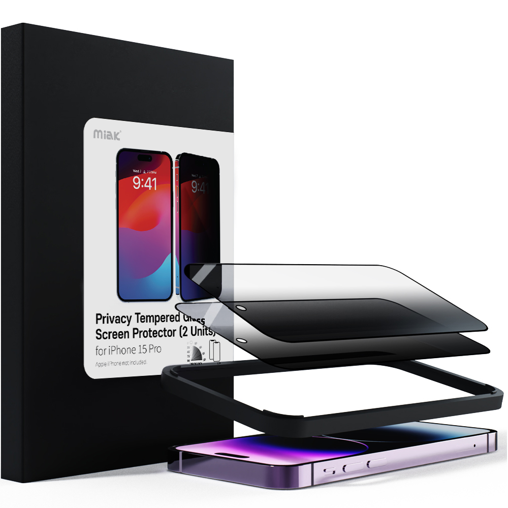 미아크 사생활 보호 강화유리 풀커버 아이폰15 프로, 2매입