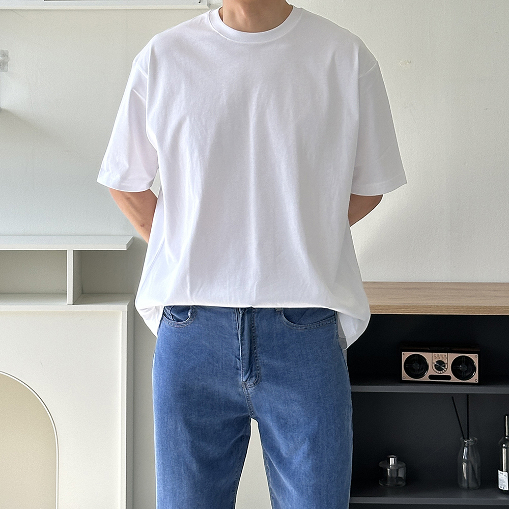 남자 오버핏 반팔 빅사이즈 흰색 쿨 실켓 남자 반팔티