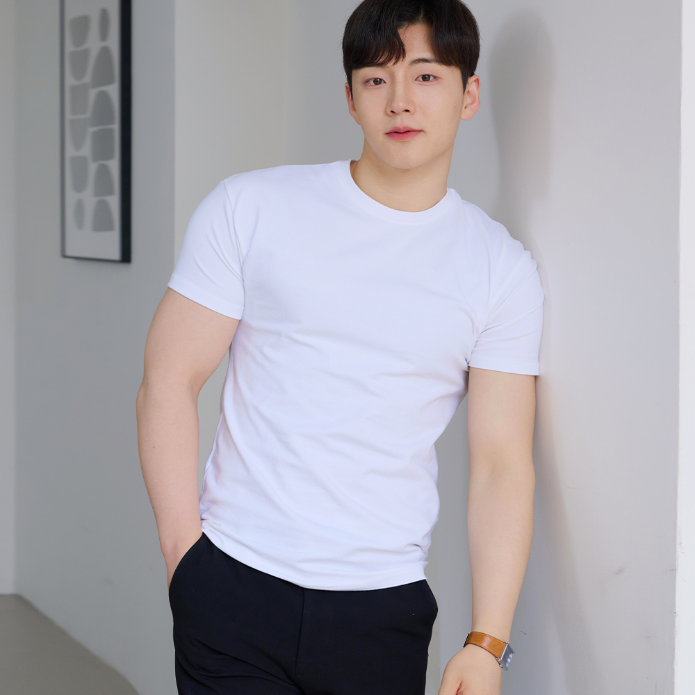 남자 머슬핏 반팔 어깨넓어보이는 무지 티셔츠 상품 이미지