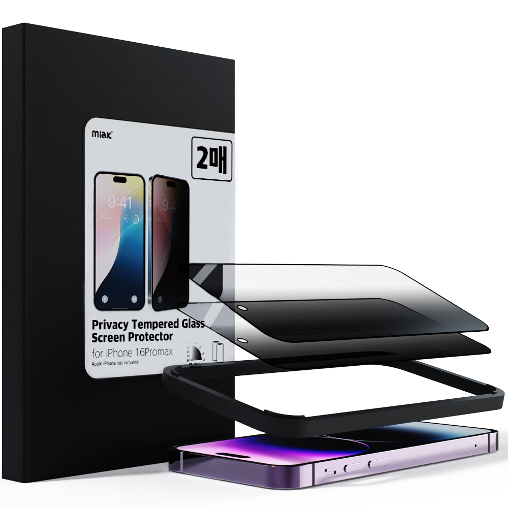 미아크 사생활 보호 강화유리 풀커버 아이폰16 프로 맥스, 2매입