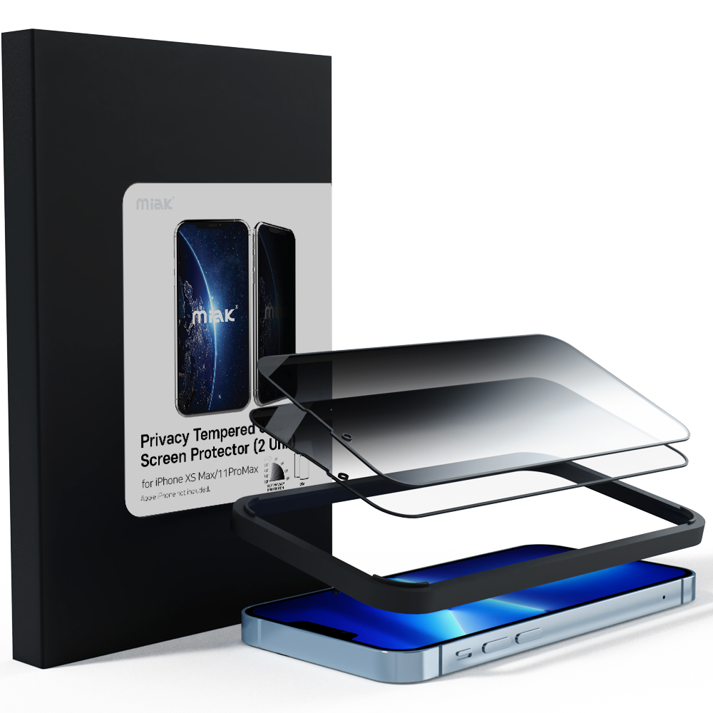 미아크 사생활 보호 강화유리 풀커버 아이폰11 프로 맥스, 2매입