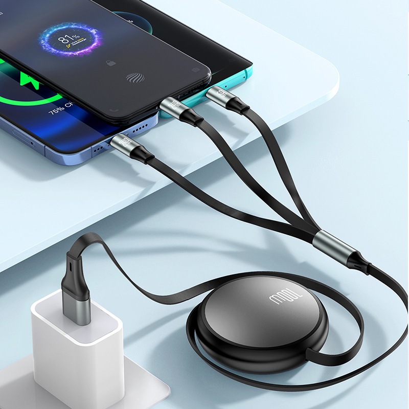 릴 케이블 3in2 멀티충전 100W C타입 라이트닝8핀 5핀 USB A C 듀얼 연결 - 상세 이미지 4