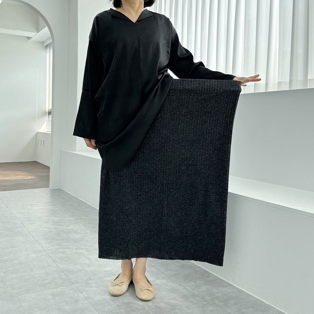 34-46 빅사이즈 자체제작 세상 편한 허리 밴딩 맥시 롱 니트 스커트 골지 H라인 치마 제품 이미지