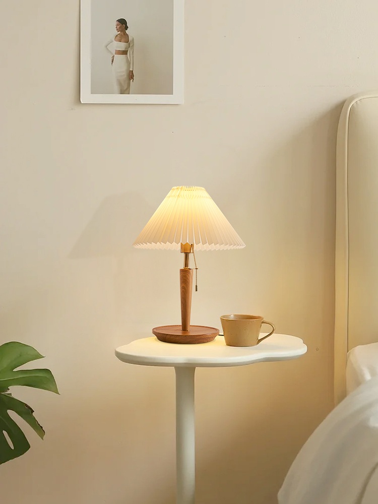 플리츠 조명 안방 협탁 인테리어 주름 무드 카페 장식 나무 색상 36CM 백색광 풀 스위치 - 상품 이미지