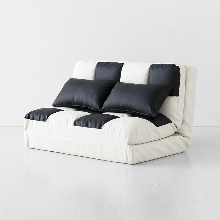 앰보 좌식 소파베드 스툴미포함, PU 화이트/블랙 0812.0203, 2인용