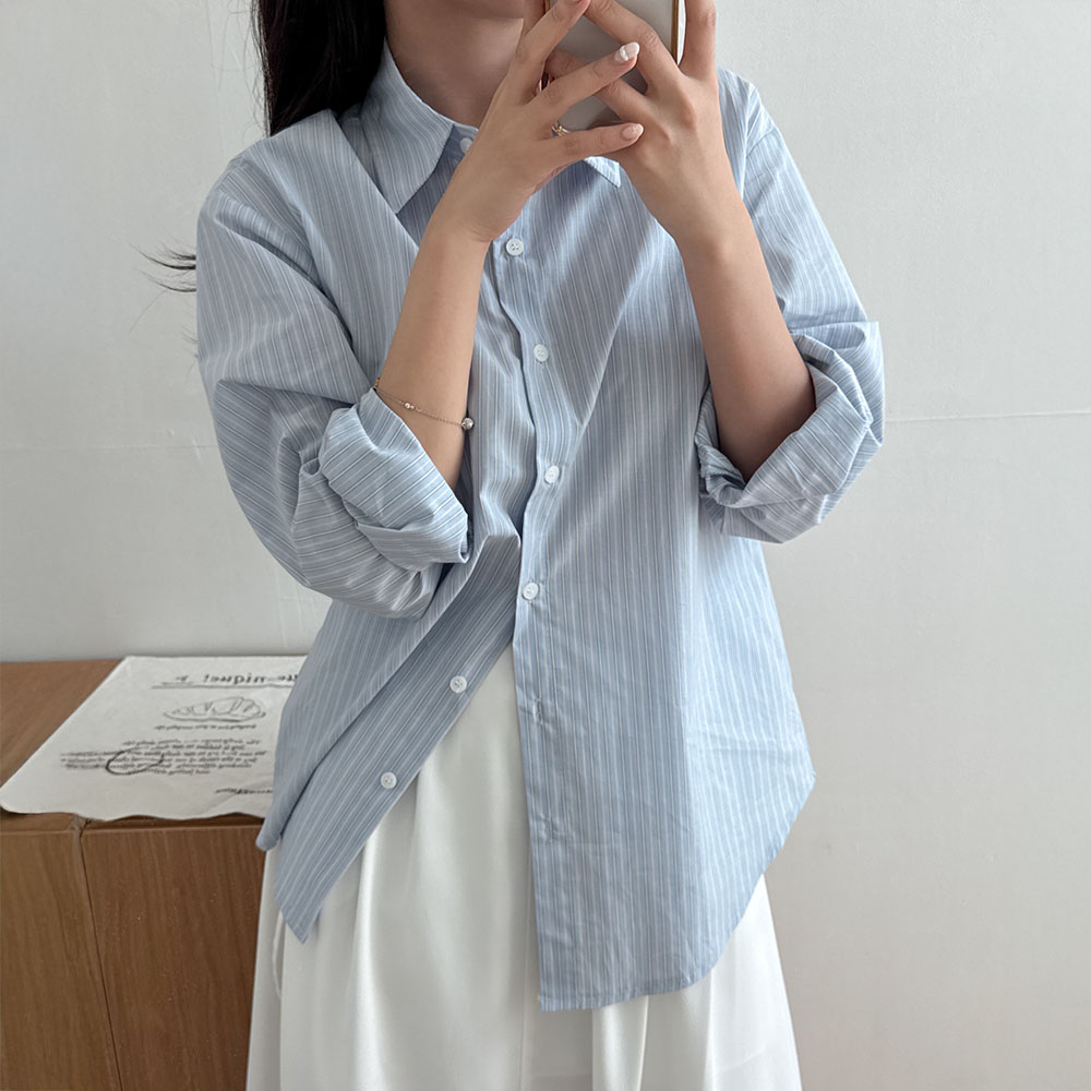 스트라이프셔츠 오버핏남방 줄무늬 스트라이프 - 상세 이미지 2