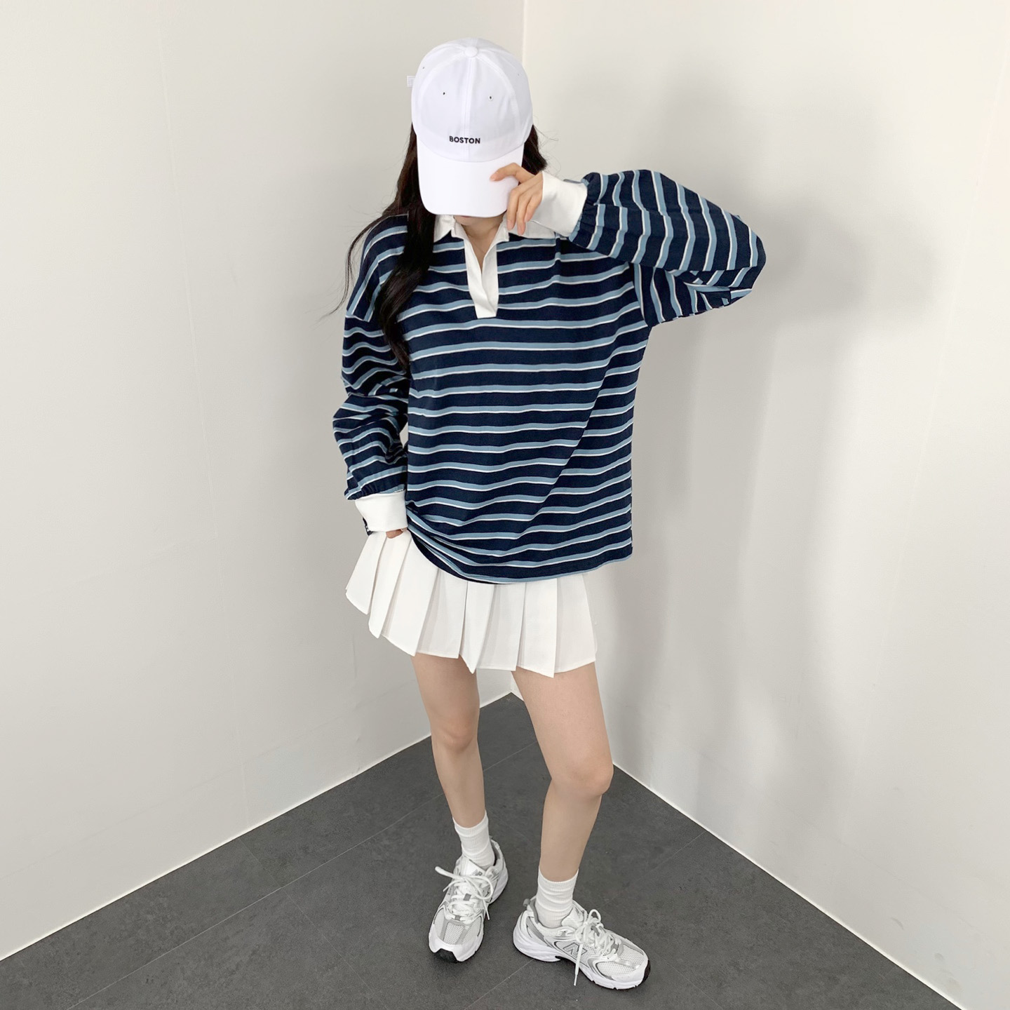 럭비 스트라이프 여성 티셔츠 럭비티 여성 맨투맨 네이비, FREE(One size) - 상품 이미지