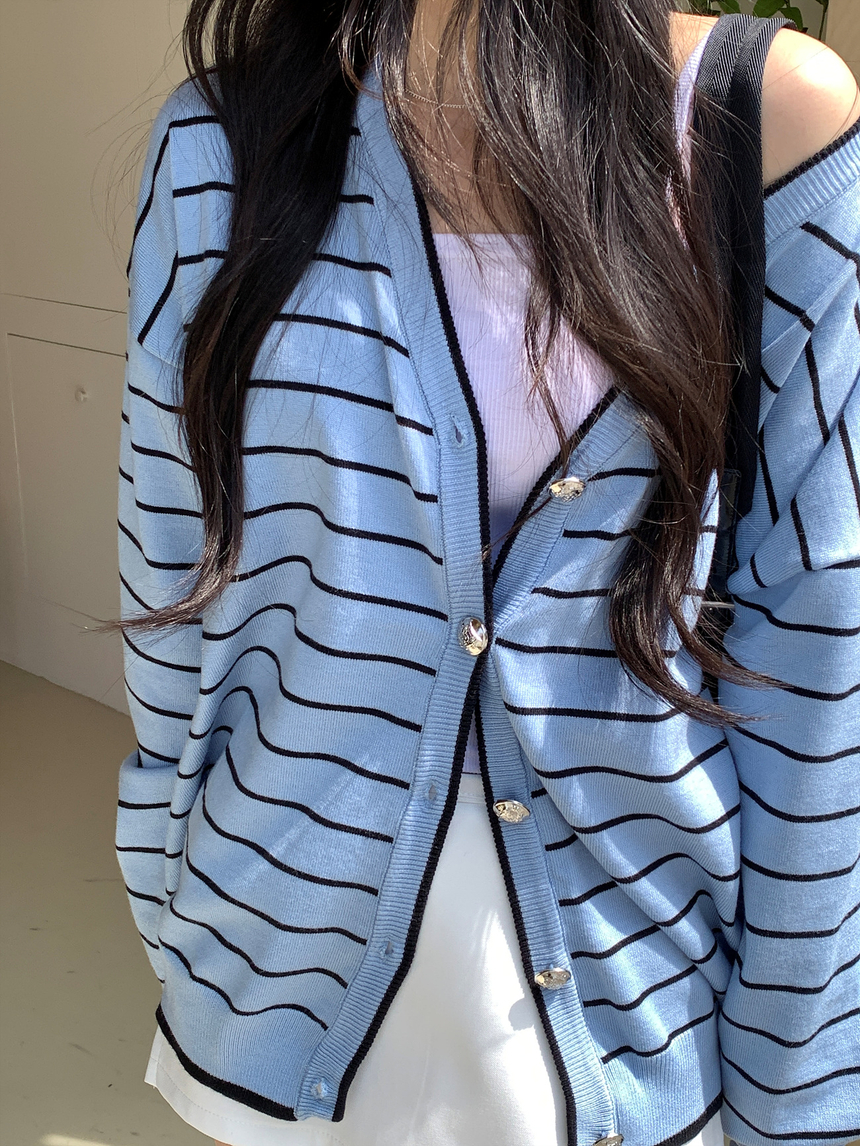 [제니룩💙] 오션 스트라이프 오버핏 가디건 상세 이미지 23