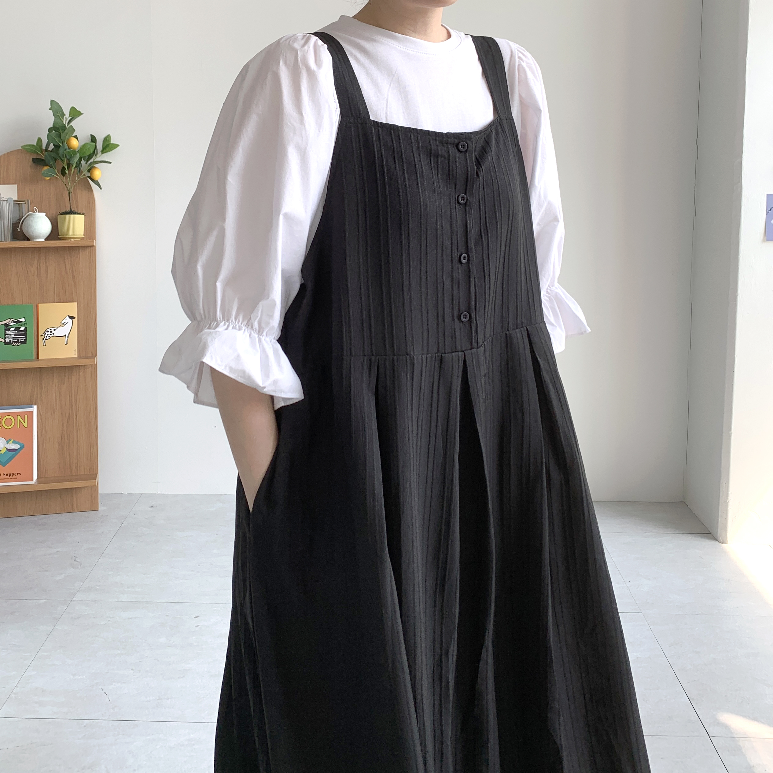맞주름 멜빵원피스 레이어드원피스 뷔스티에원피스 이미지 6