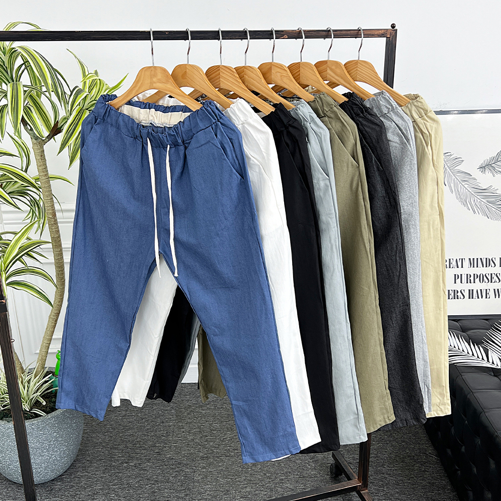 (1+1) 남자 린넨바지 9부 밴딩 여름 마 슬랙스 팬츠 - 상품 이미지