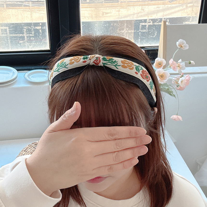 데님자수흑청머리띠 터번 반다나헤어밴드 얇은머리띠 - 상세 이미지 5