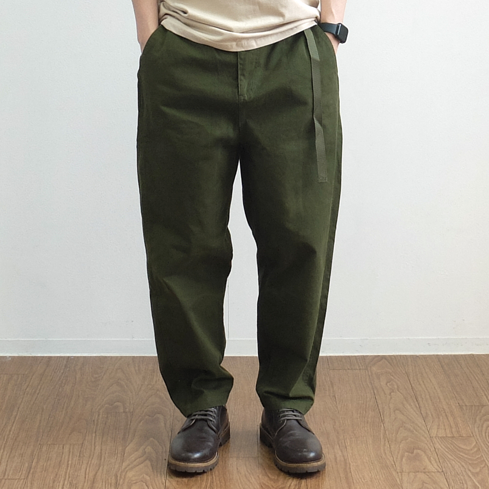 뉴싸인 컴포트 코튼 루즈 테이퍼드 면 밴딩 벨트 팬츠 - 상세 이미지 2