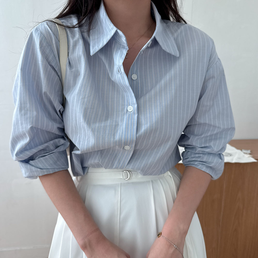 스트라이프셔츠 오버핏남방 줄무늬 스트라이프 - 상세 이미지 3