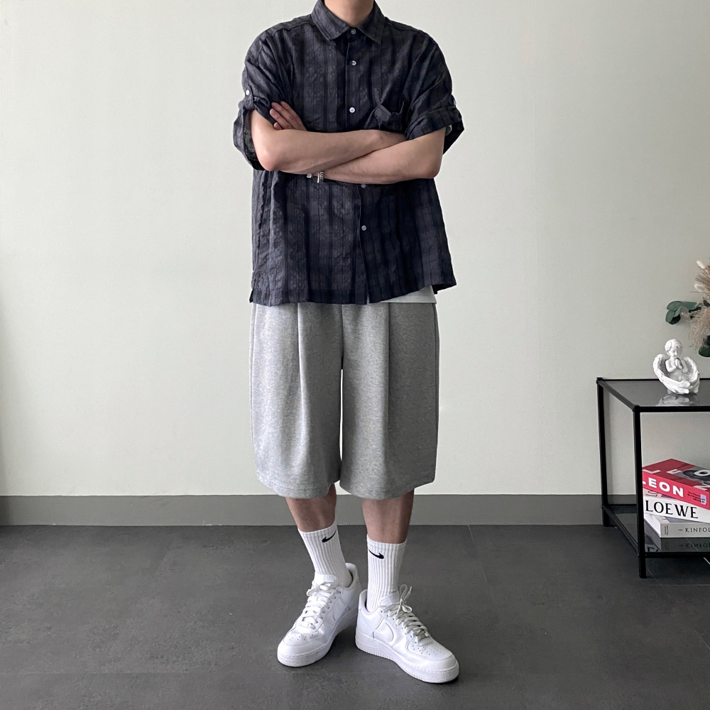 남자반팔남방 오버핏 남자체크남방 - 상세 이미지 3