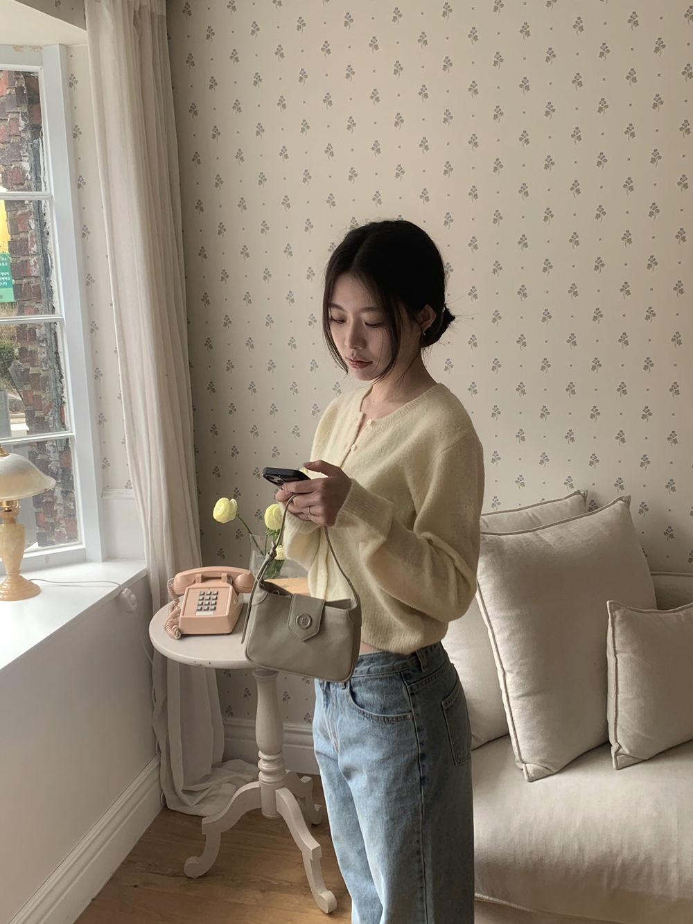 솜 알파카 브러쉬 knit cardigan : 뮤트크레메