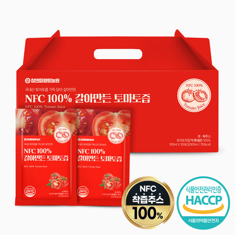 [국산100%] 참앤들황토농원 NFC 100% 착즙 갈아만든 토마토즙 100ml 30포, 3개 이미지 3