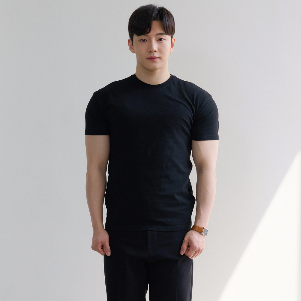 남자 머슬핏 반팔 어깨넓어보이는 무지 티셔츠 상품 이미지