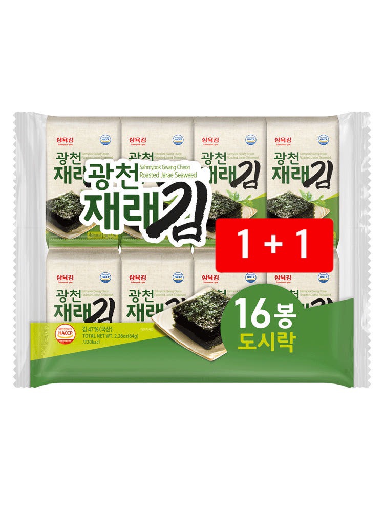 삼육김 광천재래김 4g 16봉 1+1 32개 도시락 식탁 파래 가정용 식당식자재 도매가 - 메인 이미지