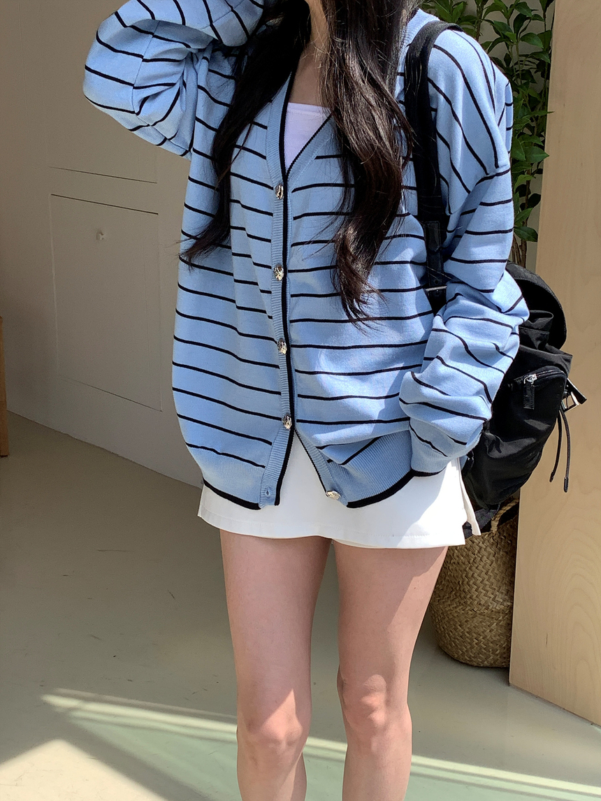 [제니룩💙] 오션 스트라이프 오버핏 가디건 상세 이미지 7