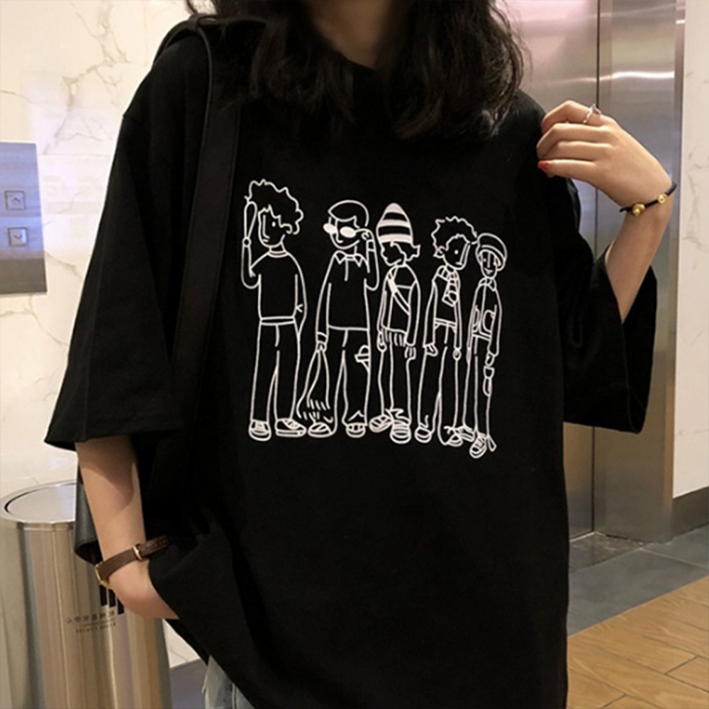 여성 티셔츠 여자 가을 봄 반팔 겨울 여름 기본 데일리 라운드넥 루즈핏 프린팅 캐쥬얼 - 상품 이미지