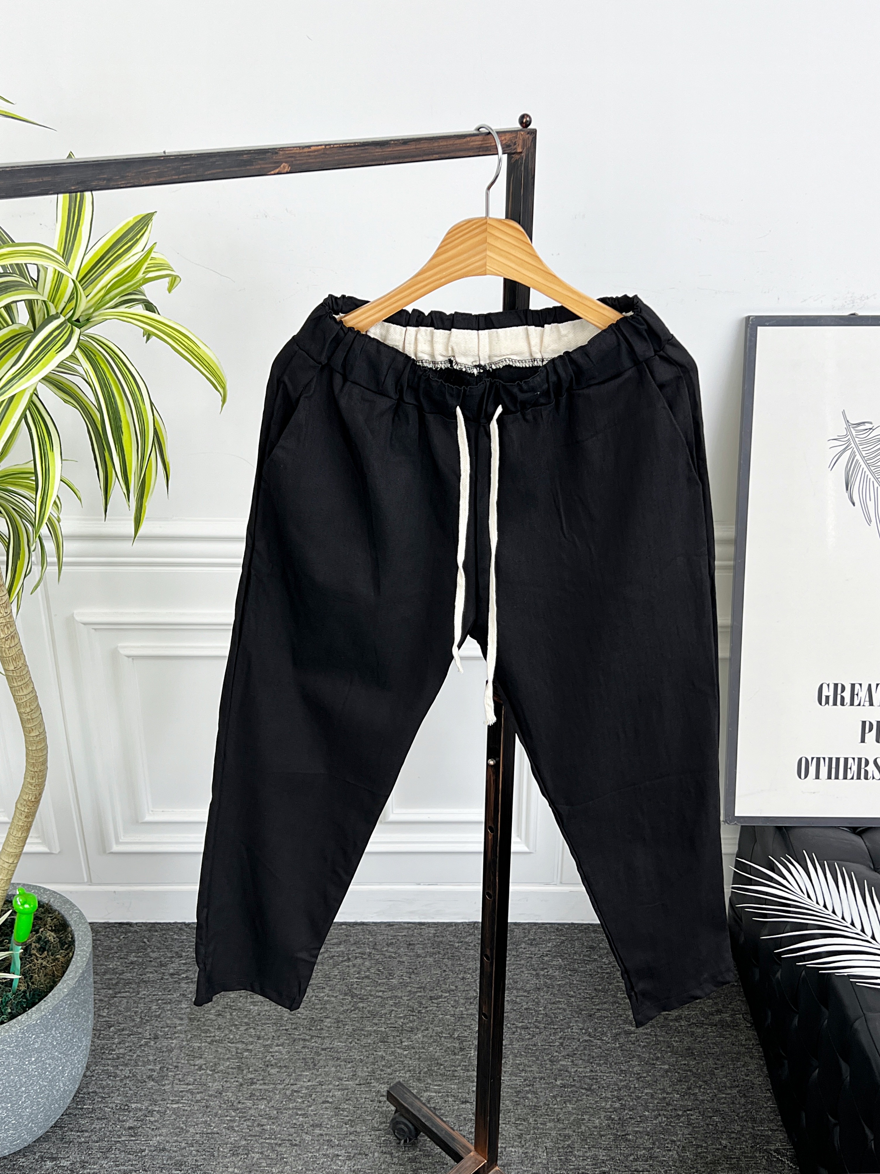 (1+1) 남자 린넨바지 9부 밴딩 여름 마 슬랙스 팬츠 - 상세 이미지 4