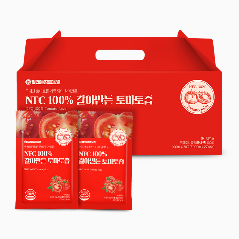 참앤들황토농원 착즙 100% 갈아만든 토마토즙 100ml 30포, 1개 - 상품 이미지